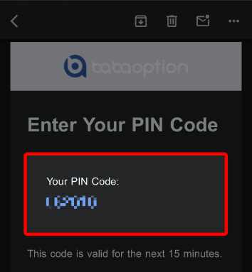 ババオプションから届いたPINコードの書かれたメール本文